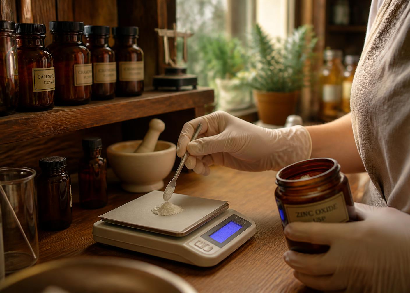 Pharmacist preparing a compounded veterinary medication at Lititz Apothecary in Lititz, Pennsylvania